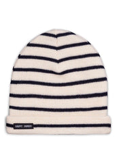 Bonnet de quart rayé enfant - en pure laine vierge (ECRU/MARINE)