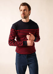 Pull marin rayé Rochefort - en laine mérinos (NAVY/MEDOC)