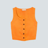 The Linen Button-Front Crop Tank | Turmeric