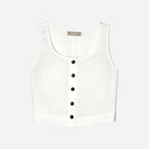 The Linen Button-Front Crop Tank | White