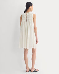 Twisted Pleated Mini Dress in Silk Georgette | Bone