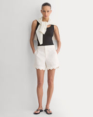 Scalloped Edge Short in Linen | Bone