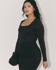 The Long-Sleeve Supima庐 Square-Neck Bodysuit | Black | Thong