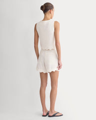 Tie-Front Scallop Tank in Linen | Bone