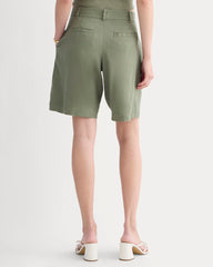 The Pleated Short in Stretch Linen | Lichen Green