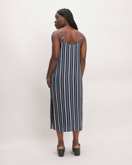 The Hammered Satin Slip Dress | Navy / Bone
