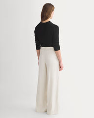 Wide-Leg Belted Pant in Stretch Linen | Birch | Long