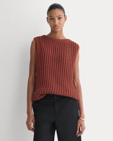 Open-Knit Tunic Vest in Elevated Cotton | Henna Red