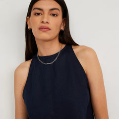 The Linen High-Neck Tank | Navy