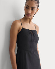 Tie-Neck Dress in Stretch Linen | Black