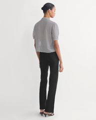 Notch Collar Shirt in Silk Georgette | Gardenia/Black Micro Dot
