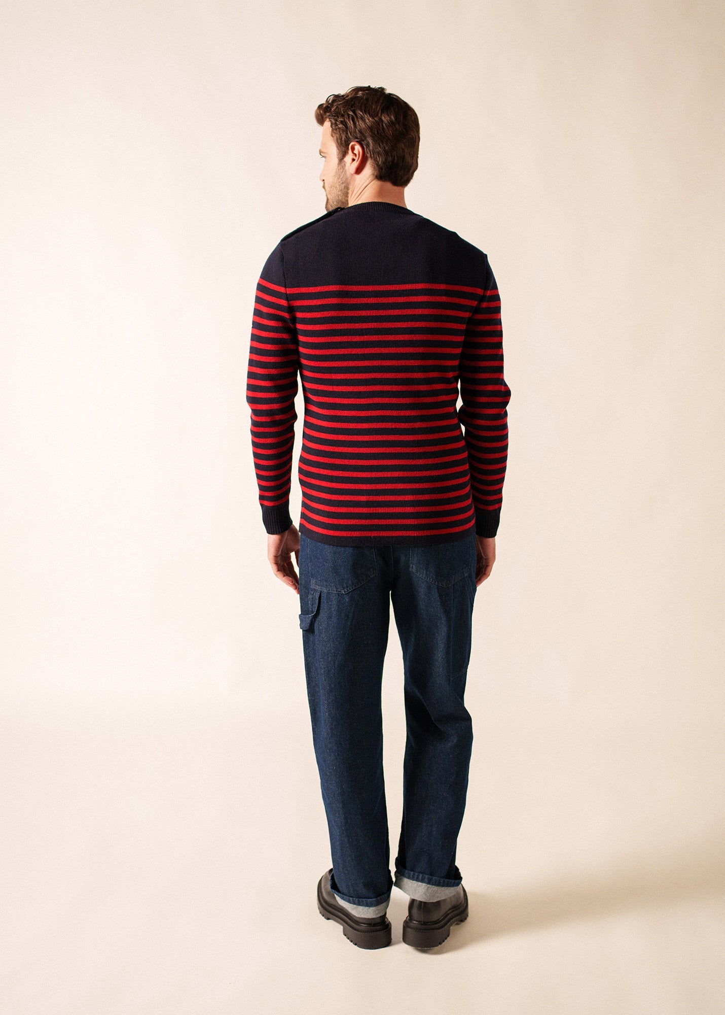 Pull marin rayé Rochefort - en laine mérinos (NAVY/MEDOC)