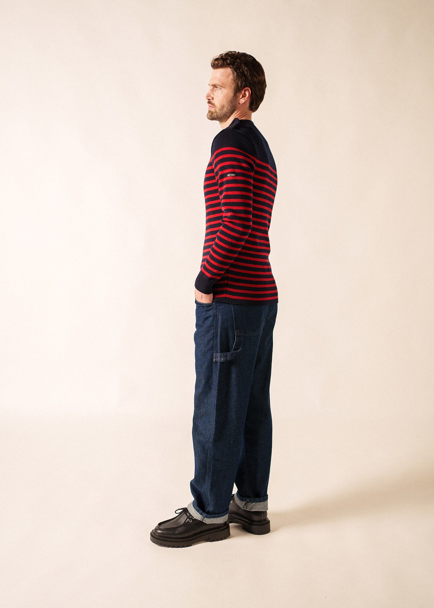 Pull marin rayé Rochefort - en laine mérinos (NAVY/MEDOC)