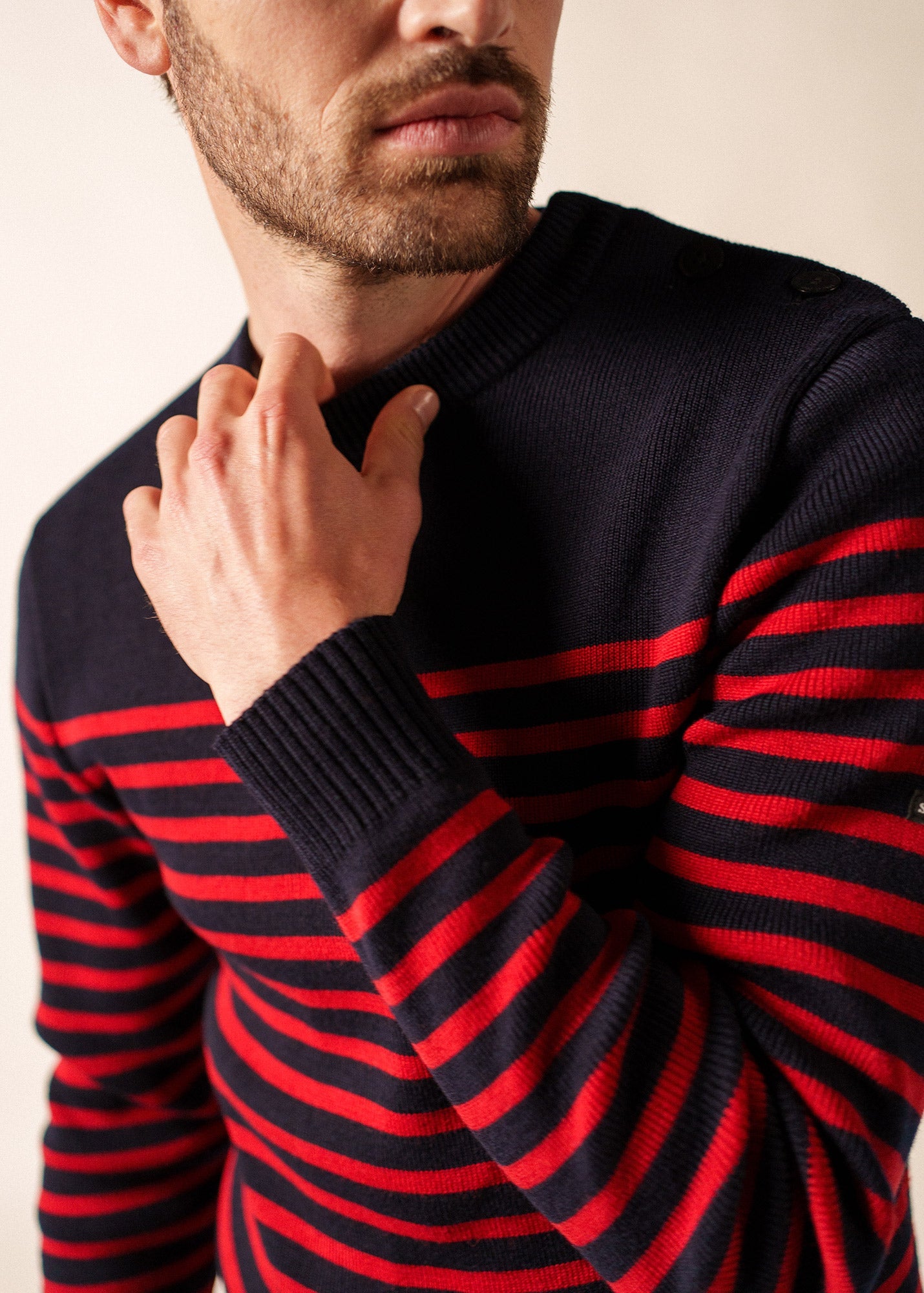 Pull marin rayé Rochefort - en laine mérinos (NAVY/MEDOC)