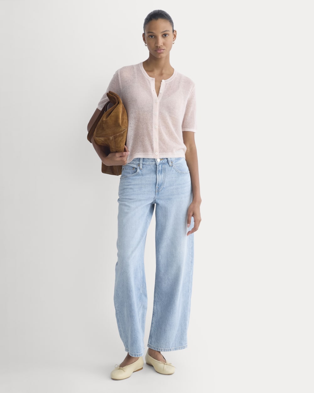 The Air Alpaca鈩?Short-Sleeve Cardigan | Soft Pink
