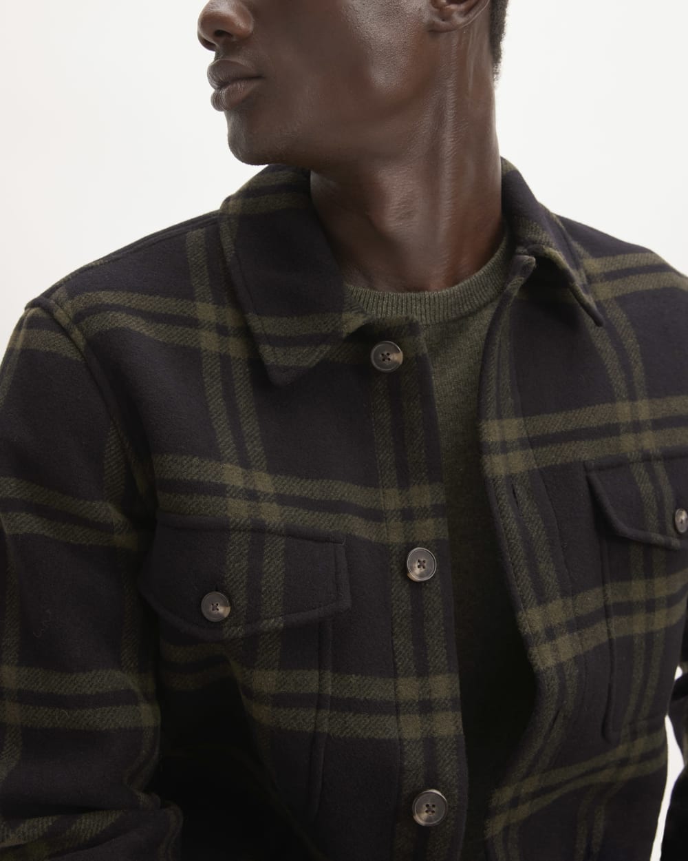 The ReWool搴?Oversized Shirt Jacket | Black / Olive
