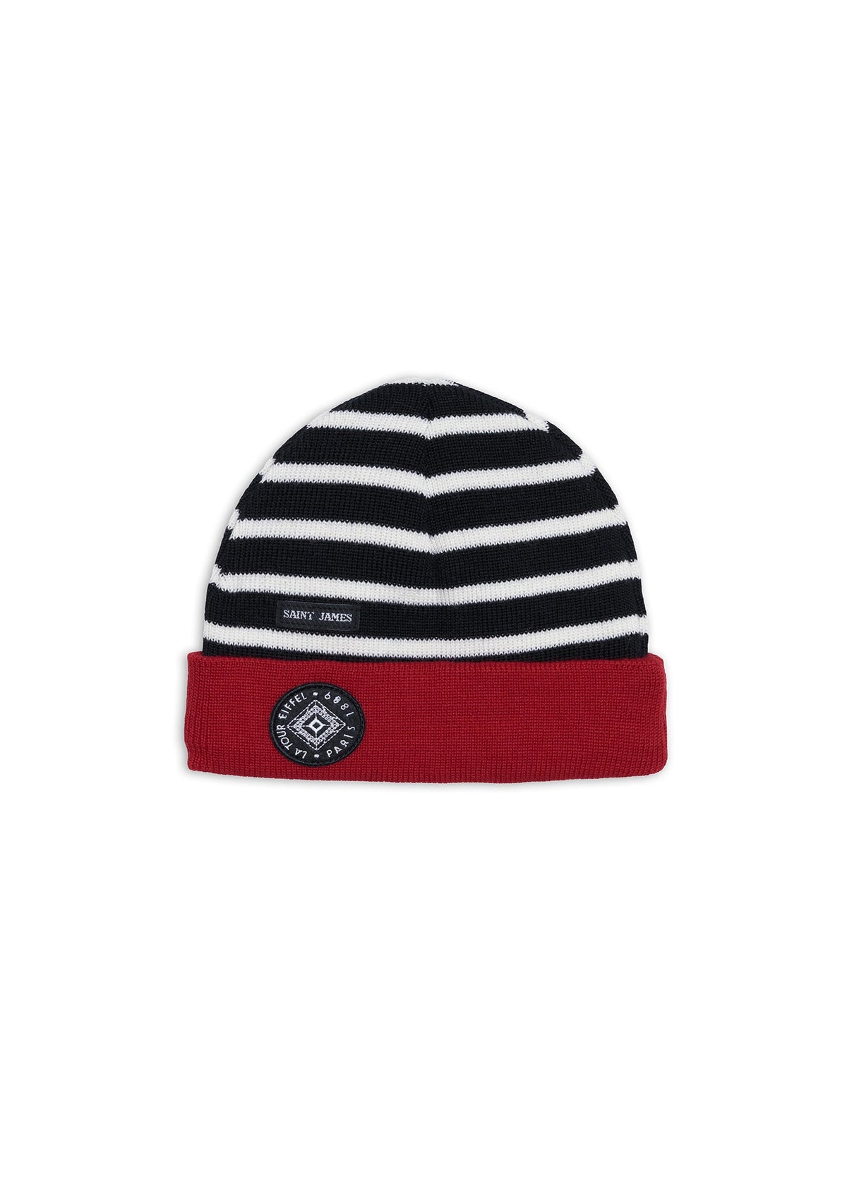 Bonnet rayé enfant en laine - SAINT JAMES x La tour Eiffel (NAVY/BLANC/TULIPE)