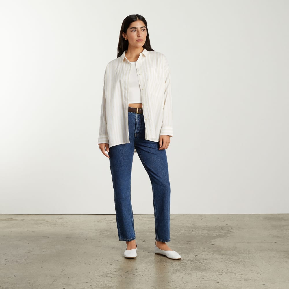The Oversized Silky Cotton Shirt | Sand / White