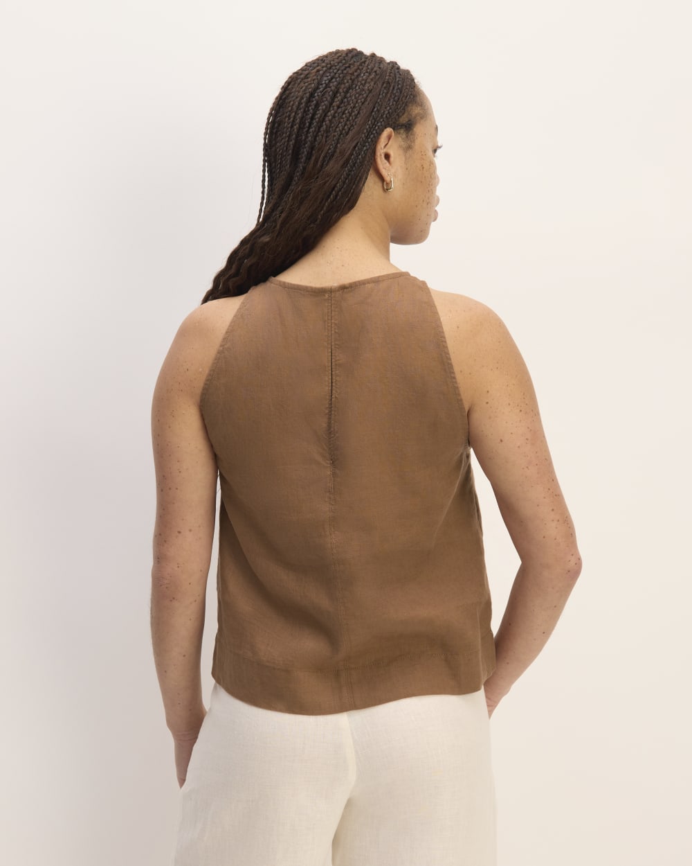 The Linen High-Neck Tank | Carob Brown