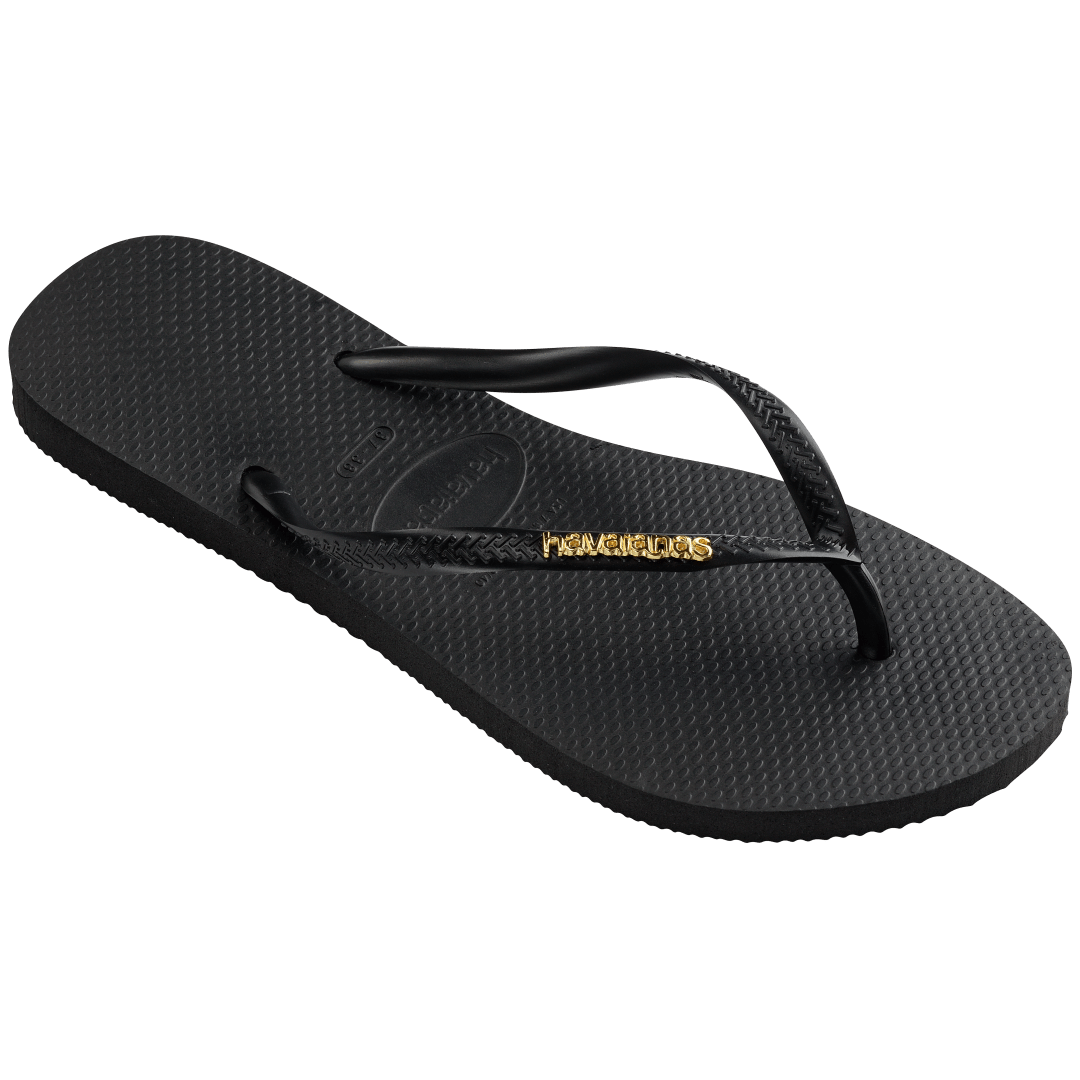 Women's Slim Logo Metallic Flip Flops