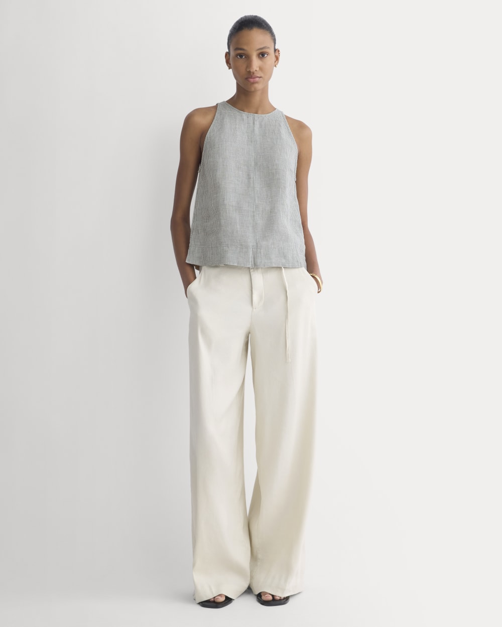 The Linen High-Neck Tank | Agave Green