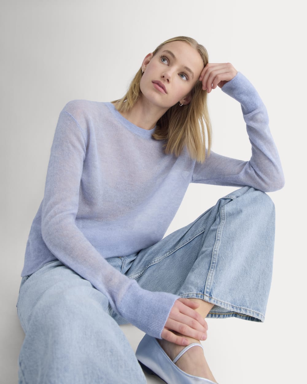 The Air Alpaca鈩?Relaxed Crew Top | Soft Blue