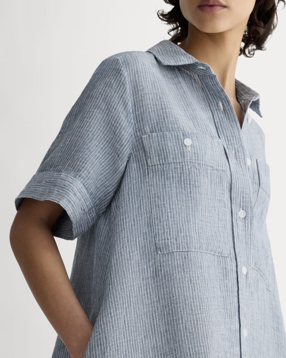 The Daytripper Dress in Linen | White / Blue