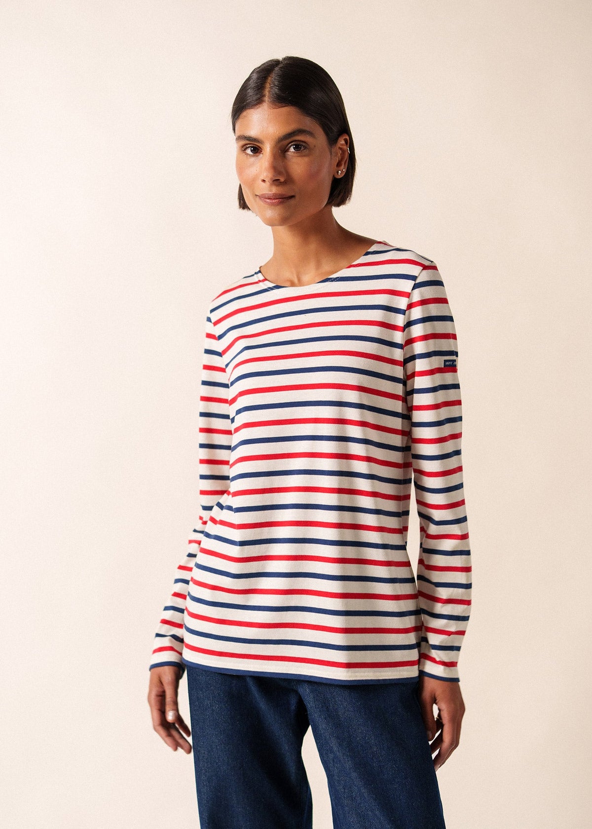 Marinière tricolore Minquidame - en coton léger (ECRU/MARINE/TULIPE)
