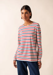 Marinière tricolore Minquidame - en coton léger (ECRU/MARINE/TULIPE)