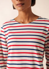 Marinière tricolore Minquidame - en coton léger (ECRU/MARINE/TULIPE)