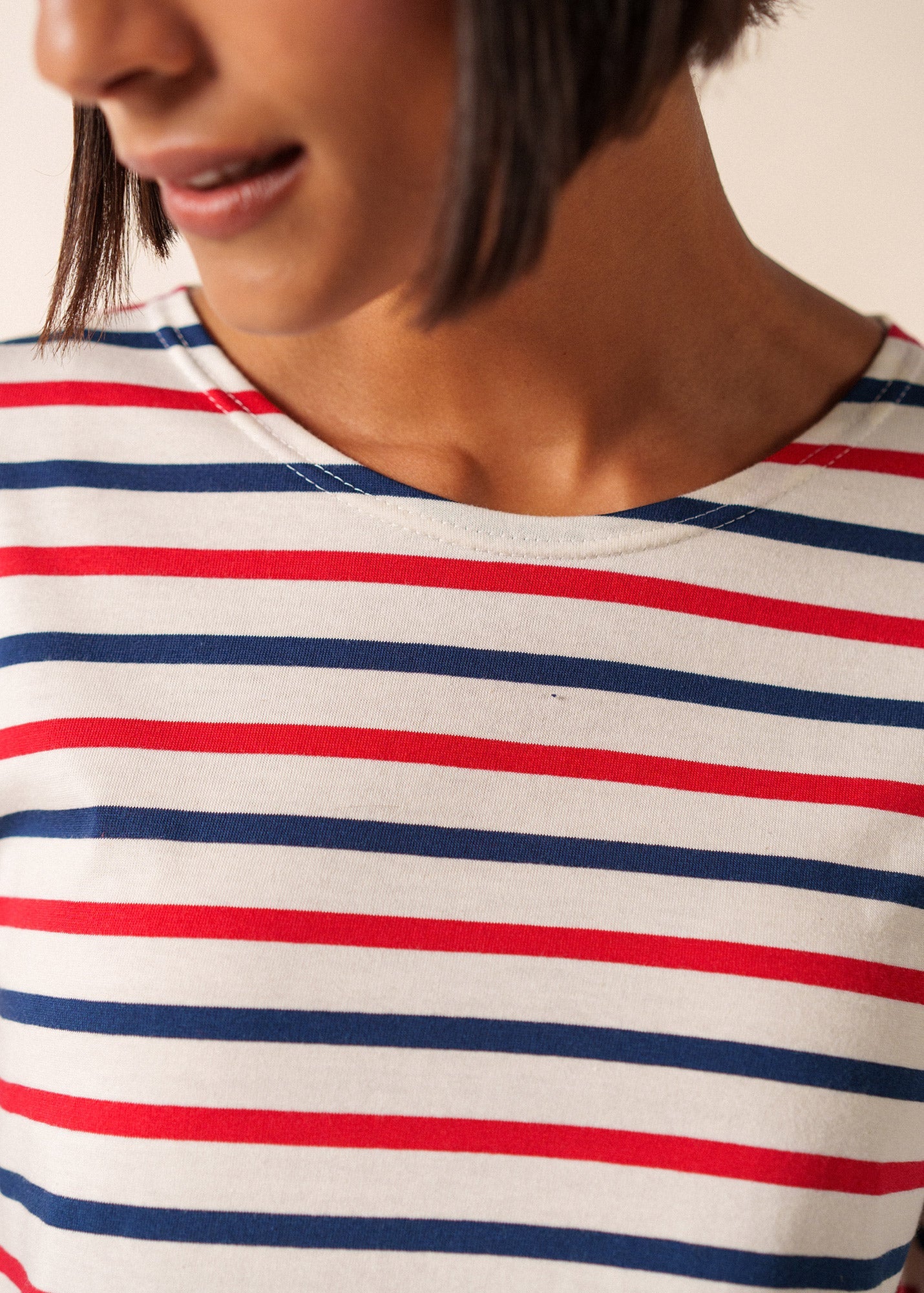 Marinière tricolore Minquidame - en coton léger (ECRU/MARINE/TULIPE)