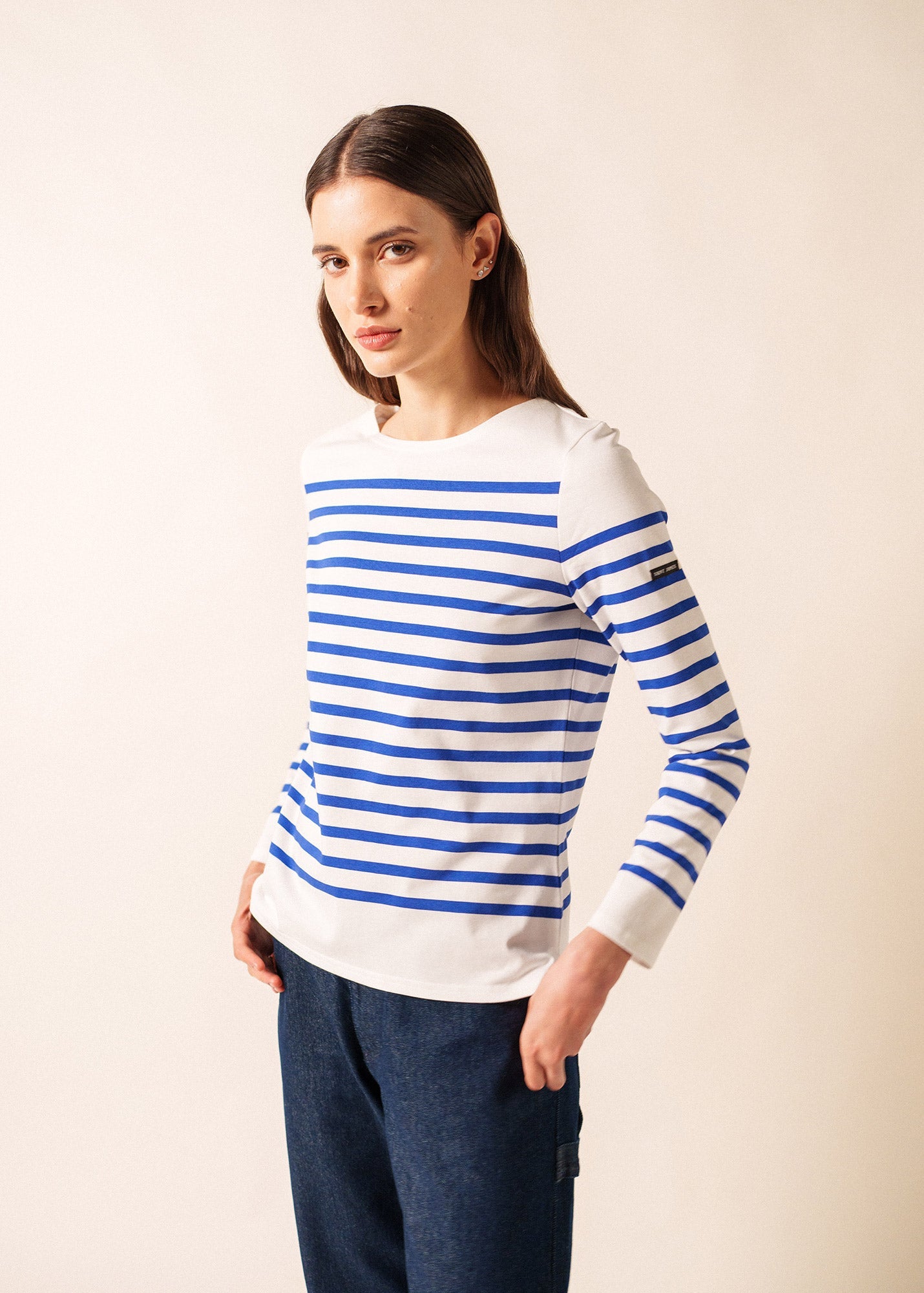 Marinière authentique Naval - coupe ajustée, en coton peigné (NEIGE/GITANE)