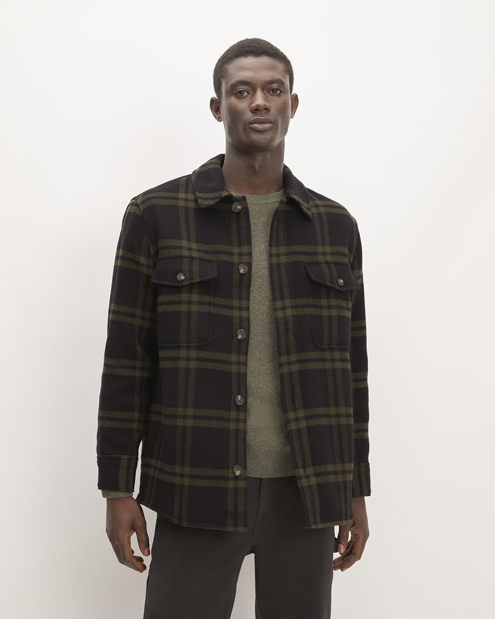 The ReWool搴?Oversized Shirt Jacket | Black / Olive
