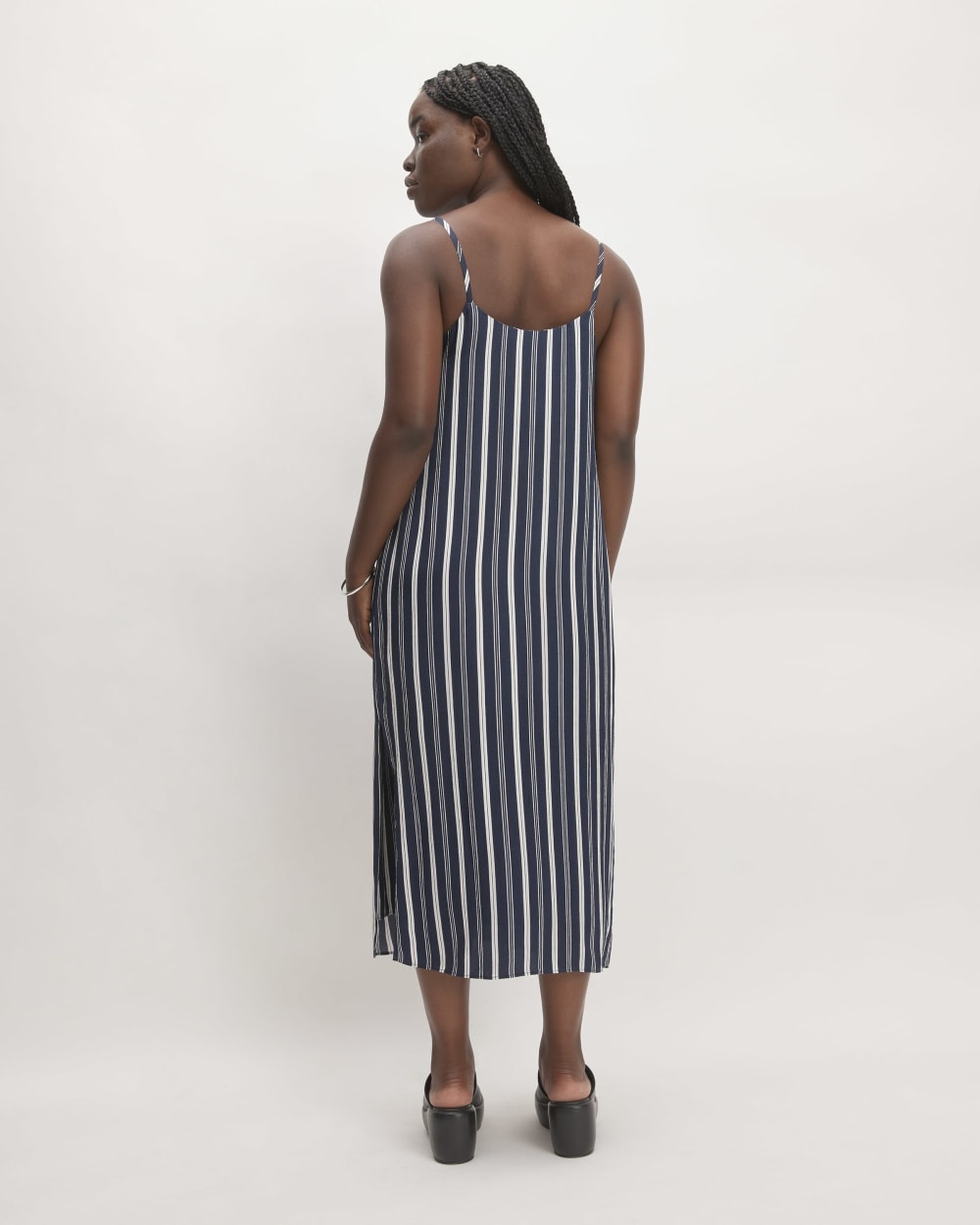 The Hammered Satin Slip Dress | Navy / Bone