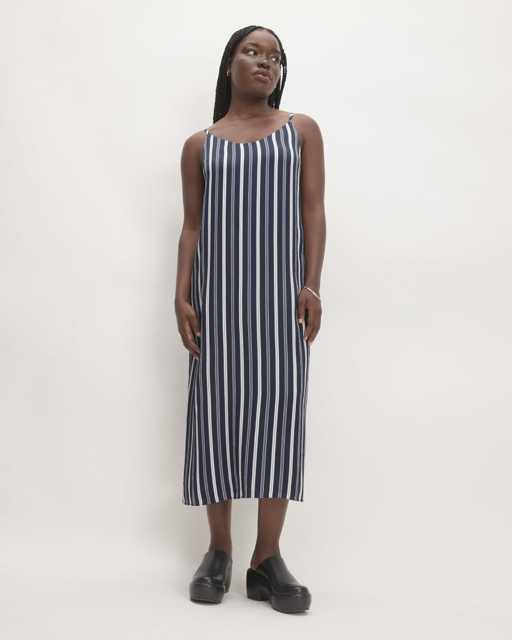 The Hammered Satin Slip Dress | Navy / Bone