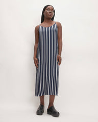 The Hammered Satin Slip Dress | Navy / Bone