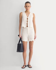 Tie-Front Scallop Tank in Linen | Bone