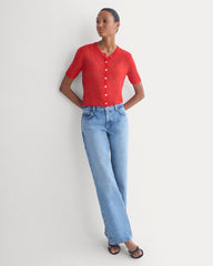 The Air Alpaca鈩?Short-Sleeve Cardigan | Fiery Red