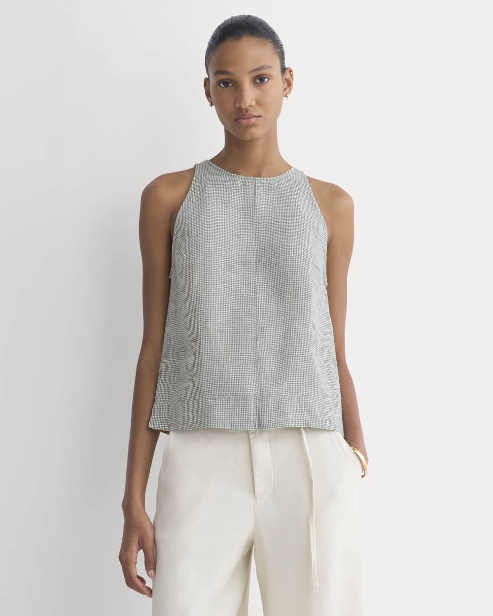 The Linen High-Neck Tank | Agave Green