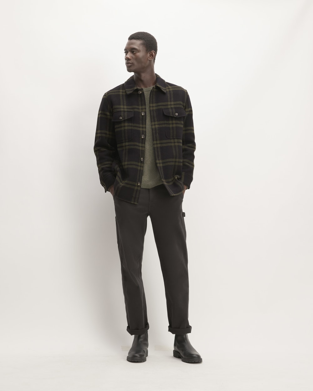 The ReWool搴?Oversized Shirt Jacket | Black / Olive
