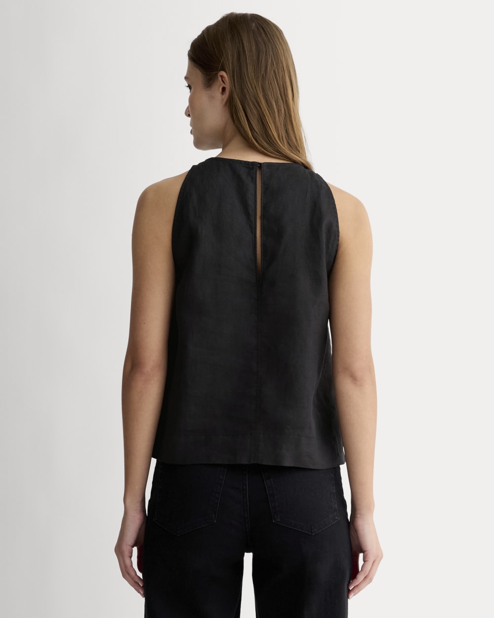 The Linen High-Neck Tank | Black