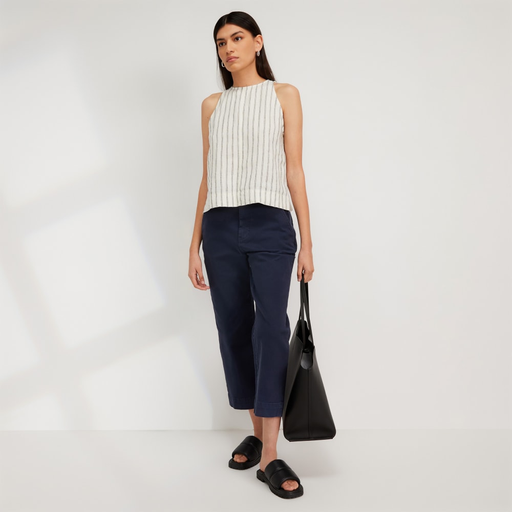 The Linen High-Neck Tank | Black / Canvas Tan