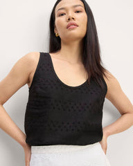 The Linen Eyelet Scoop-Neck Tank | Black Eyelet