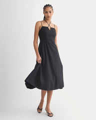 Tie-Neck Dress in Stretch Linen | Black