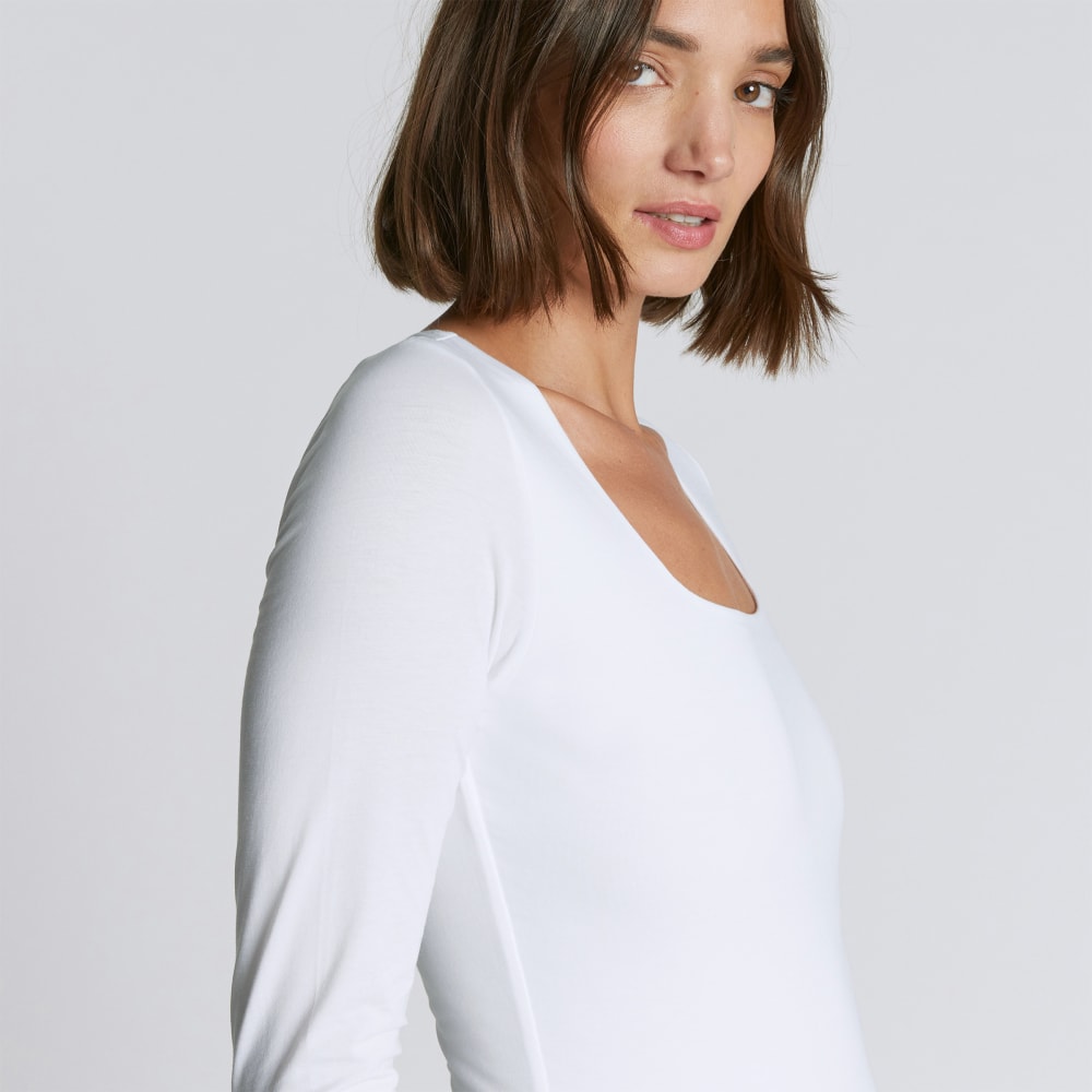 The Long-Sleeve Supima庐 Square-Neck Bodysuit | White | Bikini