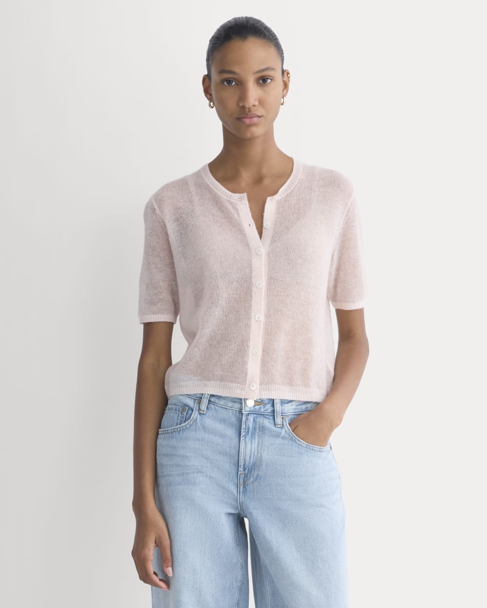The Air Alpaca鈩?Short-Sleeve Cardigan | Soft Pink