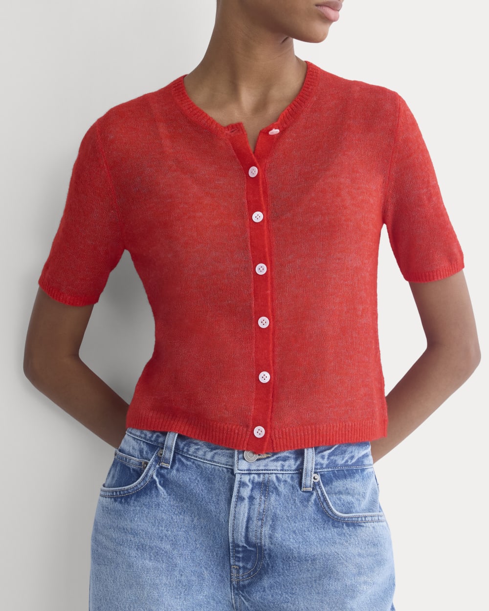 The Air Alpaca鈩?Short-Sleeve Cardigan | Fiery Red