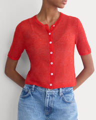 The Air Alpaca鈩?Short-Sleeve Cardigan | Fiery Red